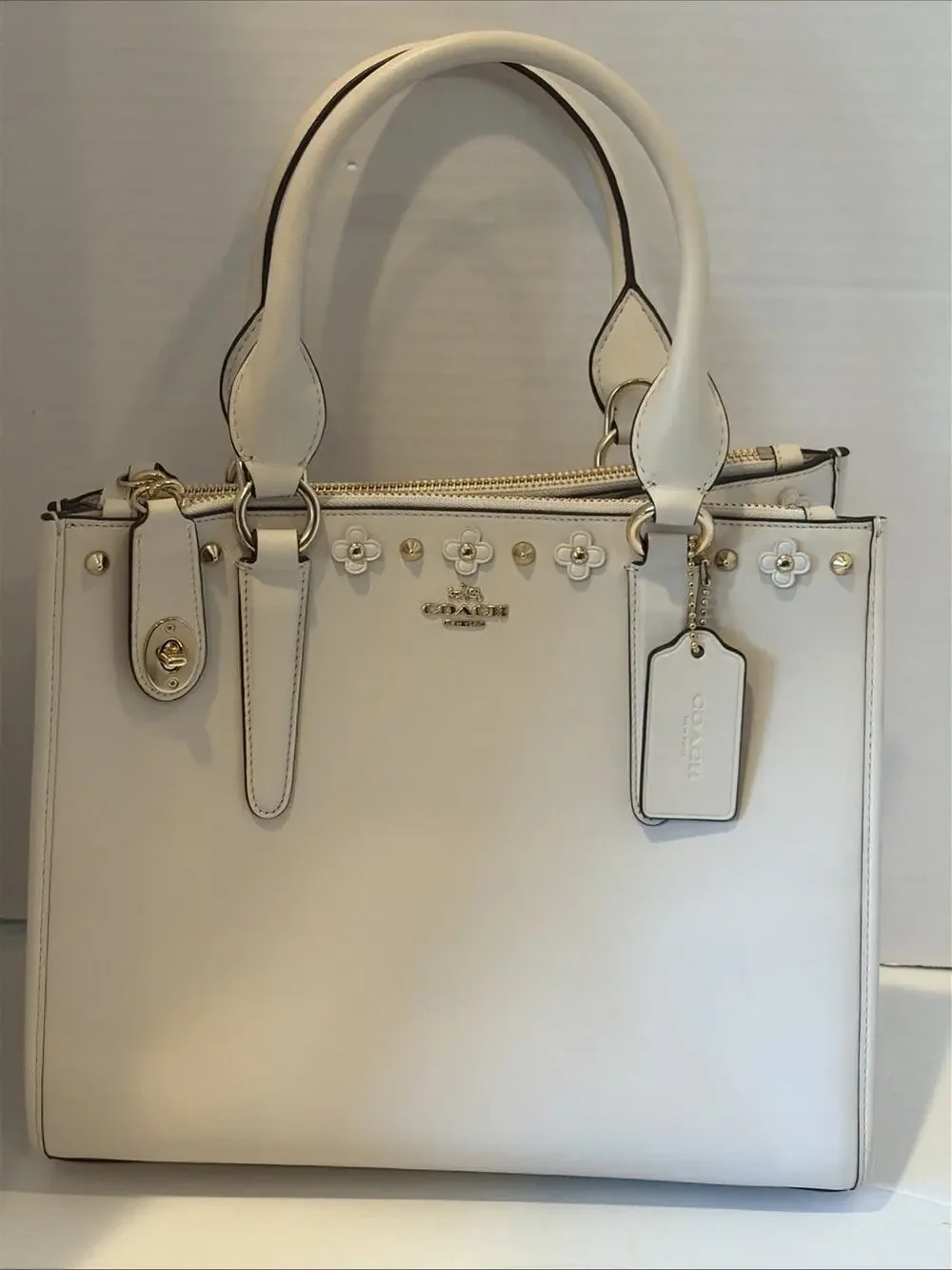 Coach Ivory/cream leather handbag with gold accent EUC Used Once f47300